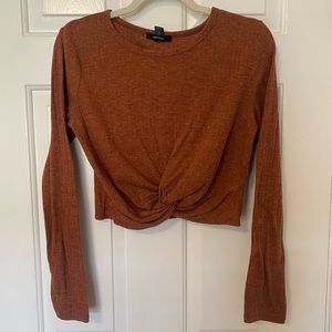 Forever 21 Burnt Red Long Sleeve Crop Top With Tie At Bottom Size Medium